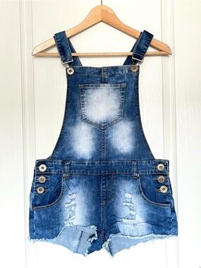 Parisian Collection Luxury Line Distressed Denim Dungaree  Overalls Size 9 Y2K
